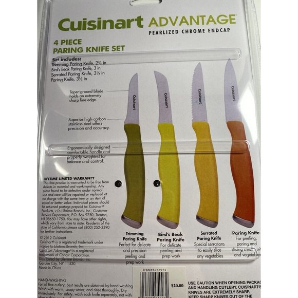 Cusiniart Advantage Pairing Knife Set New Kitchen Knives, Orange, Green, Yellow - Picture 6 of 6